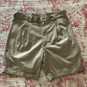 Men’s tan Tilley dress shorts.